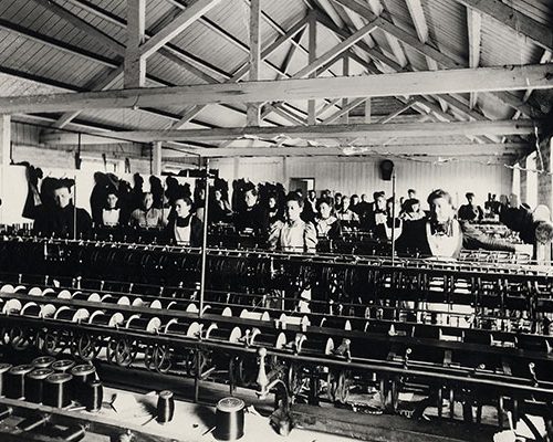 Silk mill staff at work