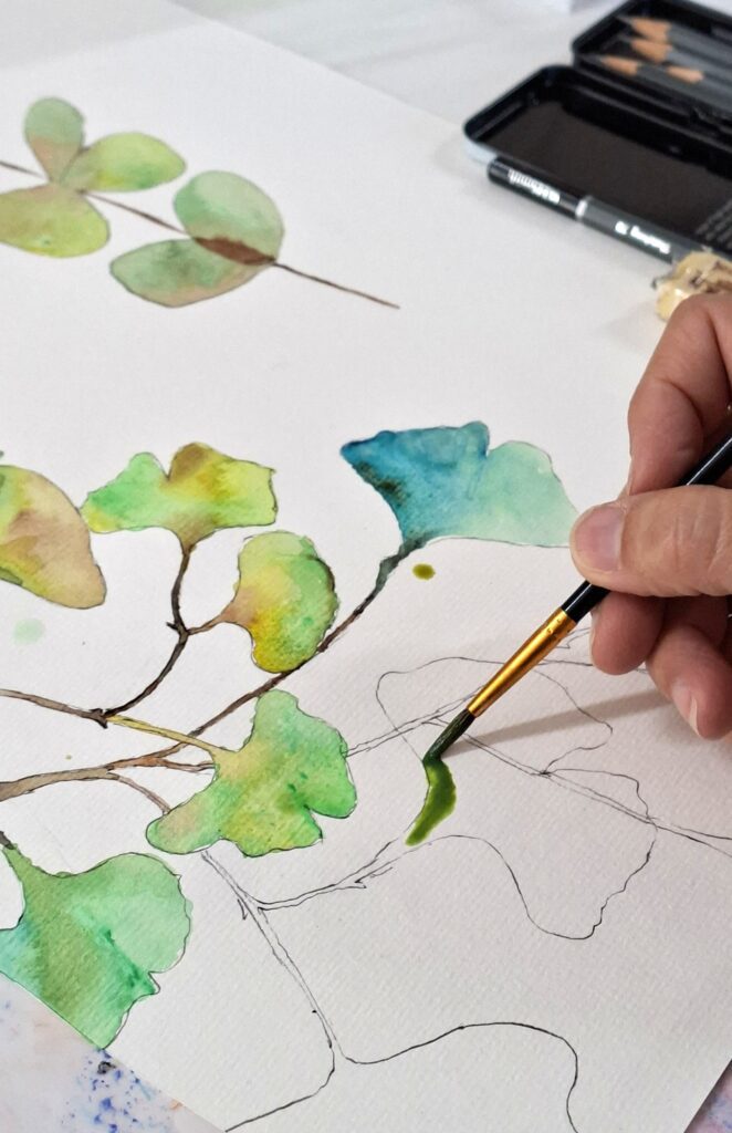 Hand painted ginko leaves