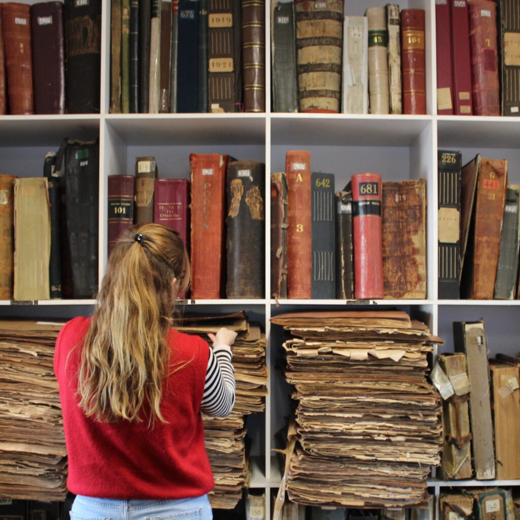 Designer researching in our archive room